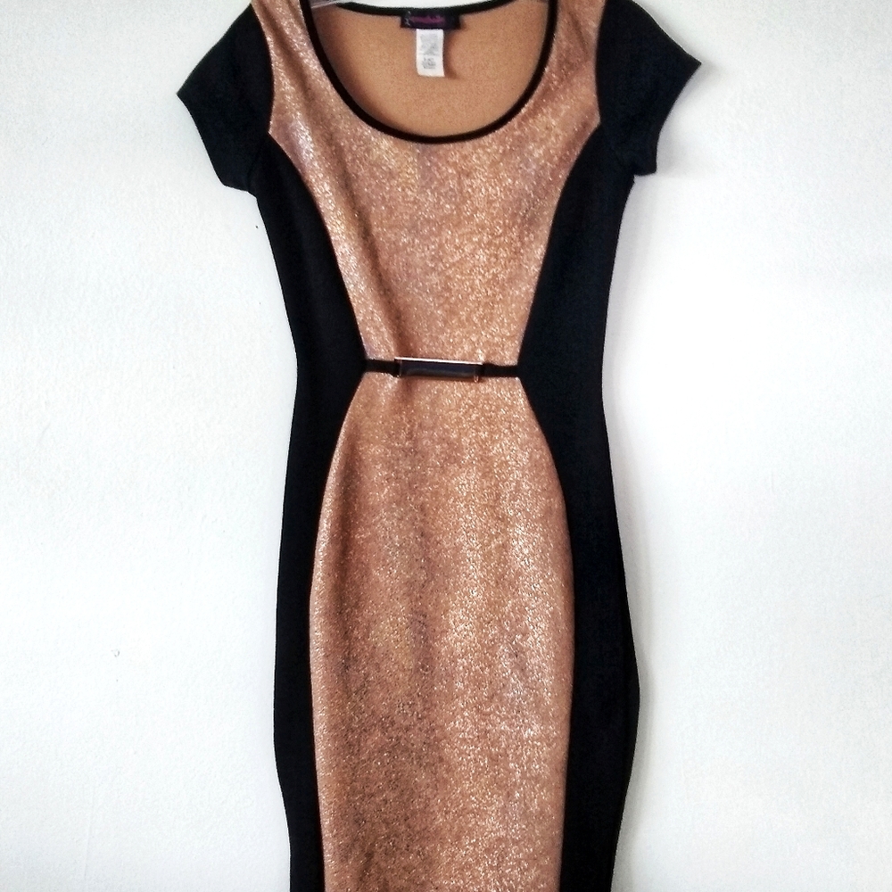 Annabelle Fitted Gold & Black Dress S